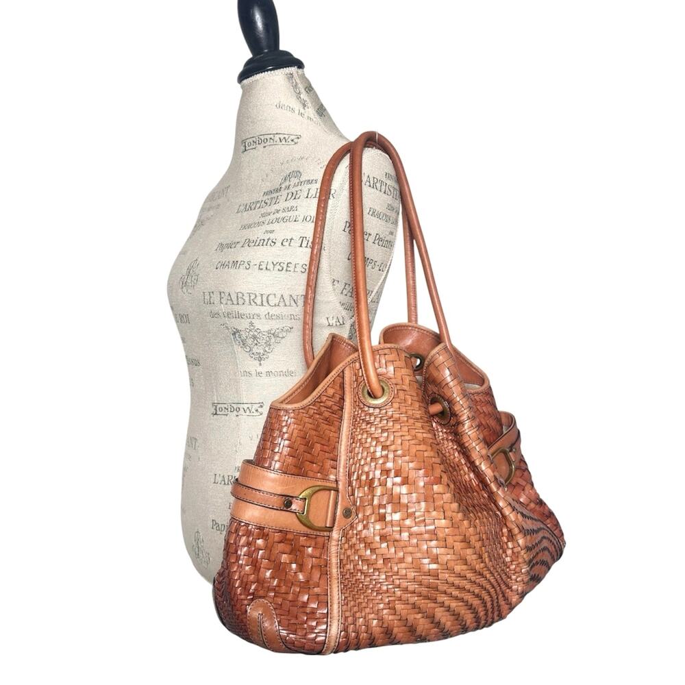Cole Haan | Women | Genevieve Woven Leather Cognac Hobo Satchel Shoulder Handbag
